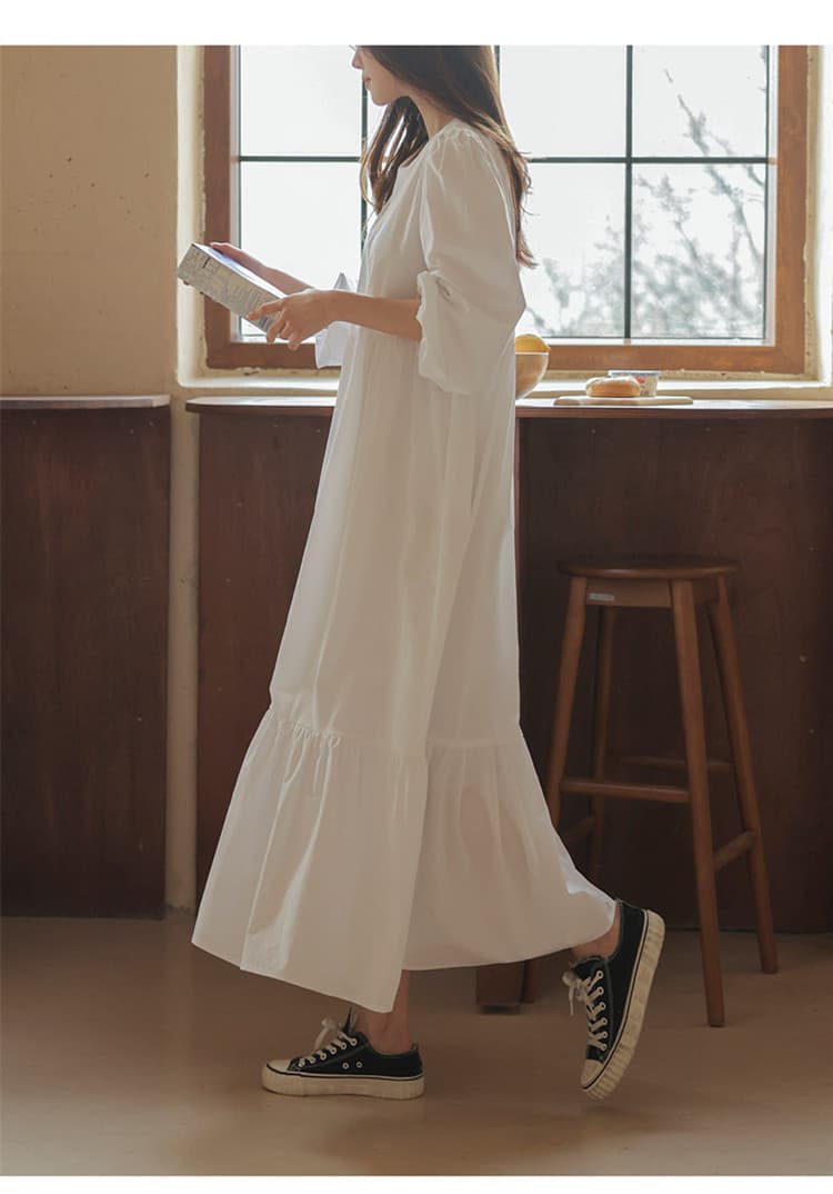 ブルベ夏/ブルベ冬服 ふんわり袖のゆったりティアードワンピース