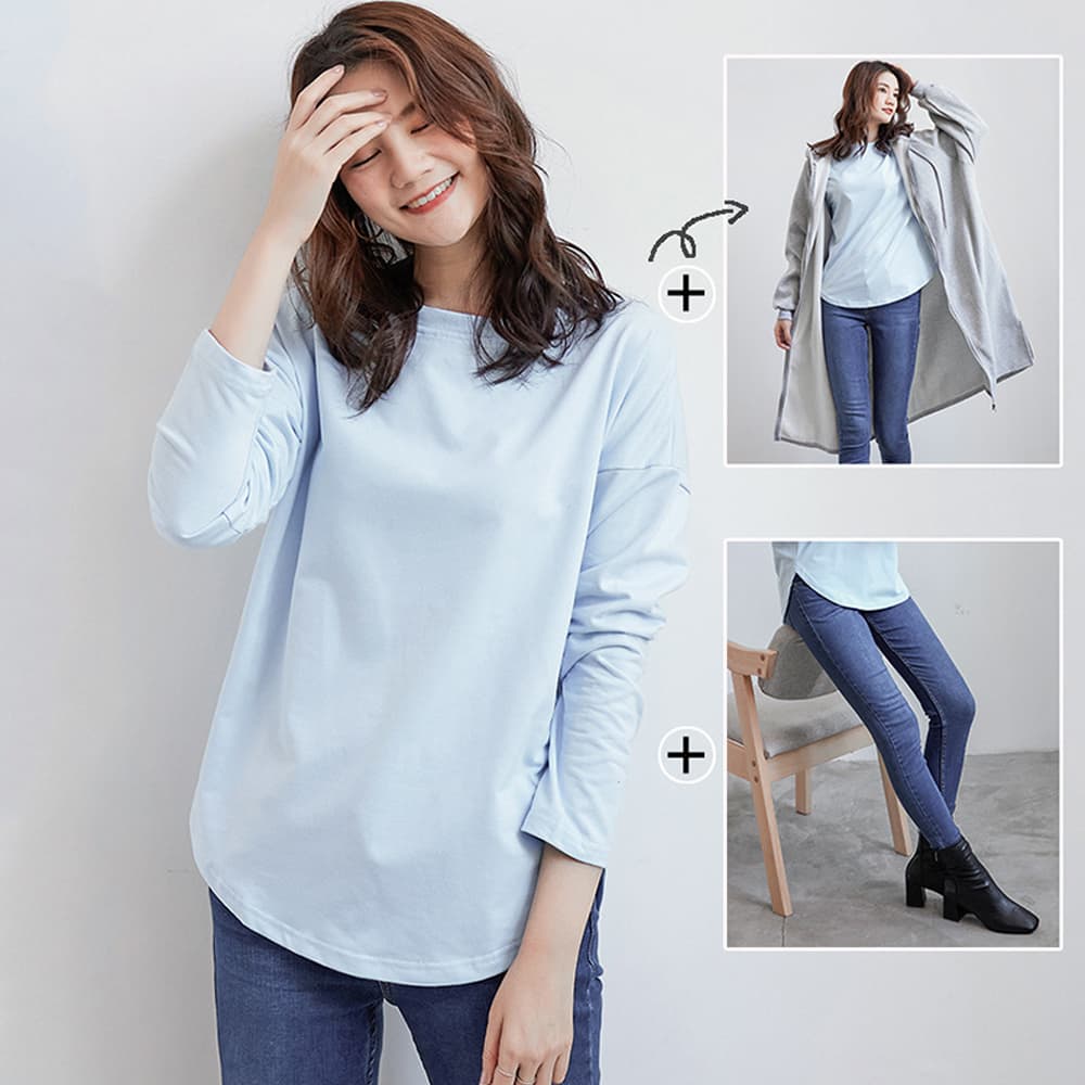 ブルベ夏/ブルベ冬服 サイドスリット入り体型カバーティーシャツ 重ね着対応