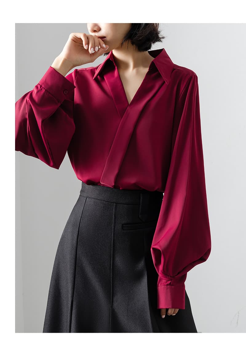 ブルベ夏/ブルベ冬服 ぽわん袖ドレープブラウス