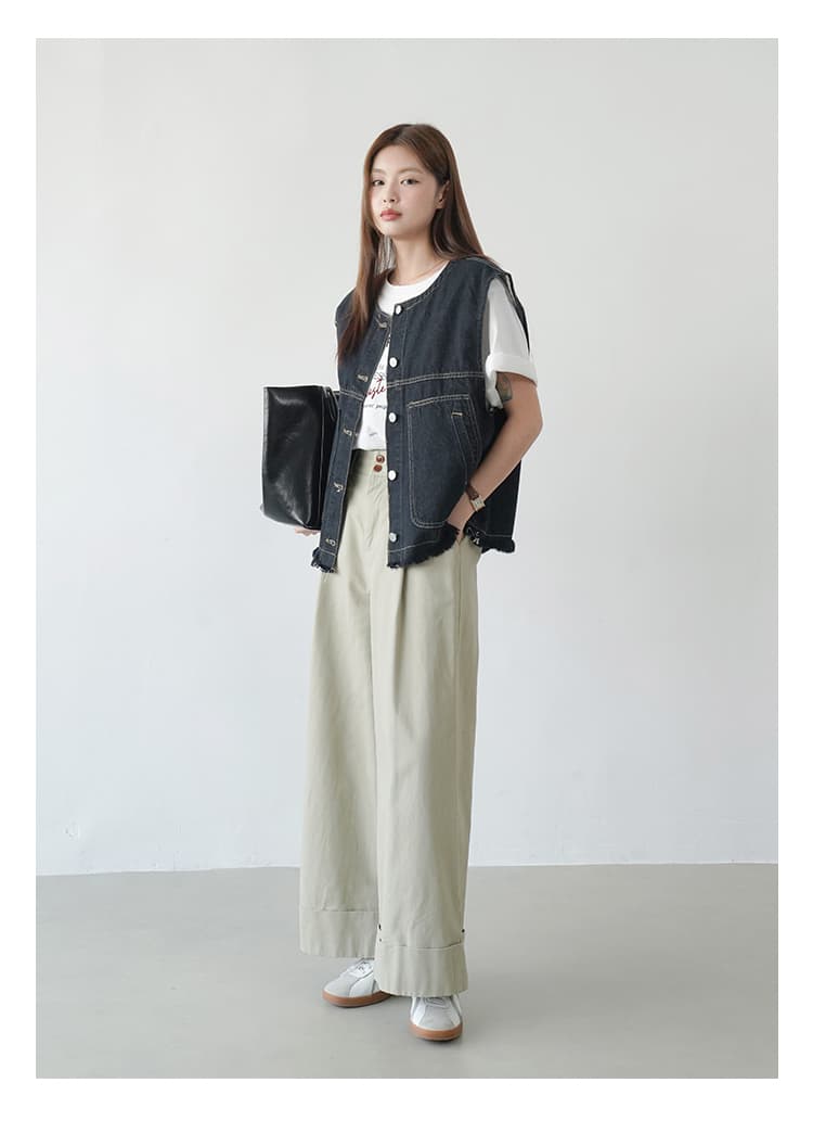 ブルベ冬服 断ち切りフリンジ デニムベスト