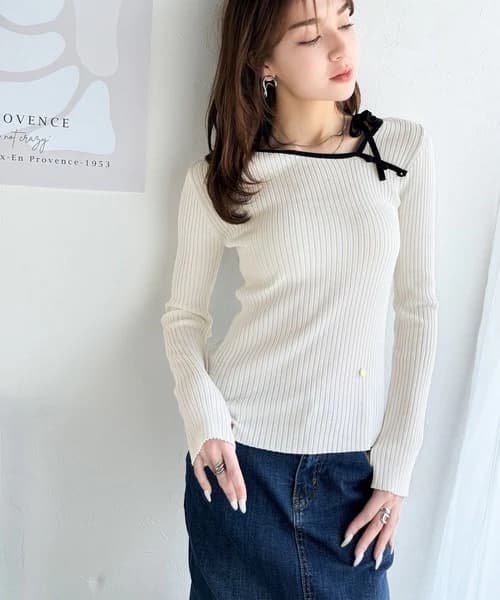 ブルベ夏/ブルベ冬服 リボン結び細リブ柔らかニット