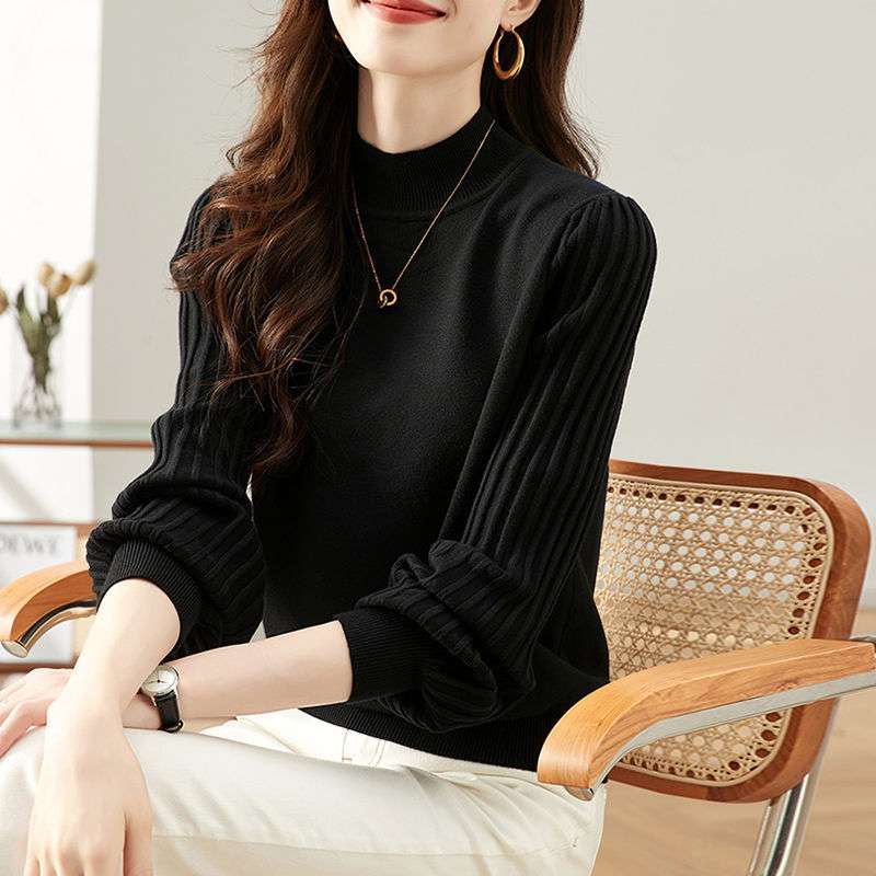 ブルベ夏/ブルベ冬服　ふんわり袖モックネックニット