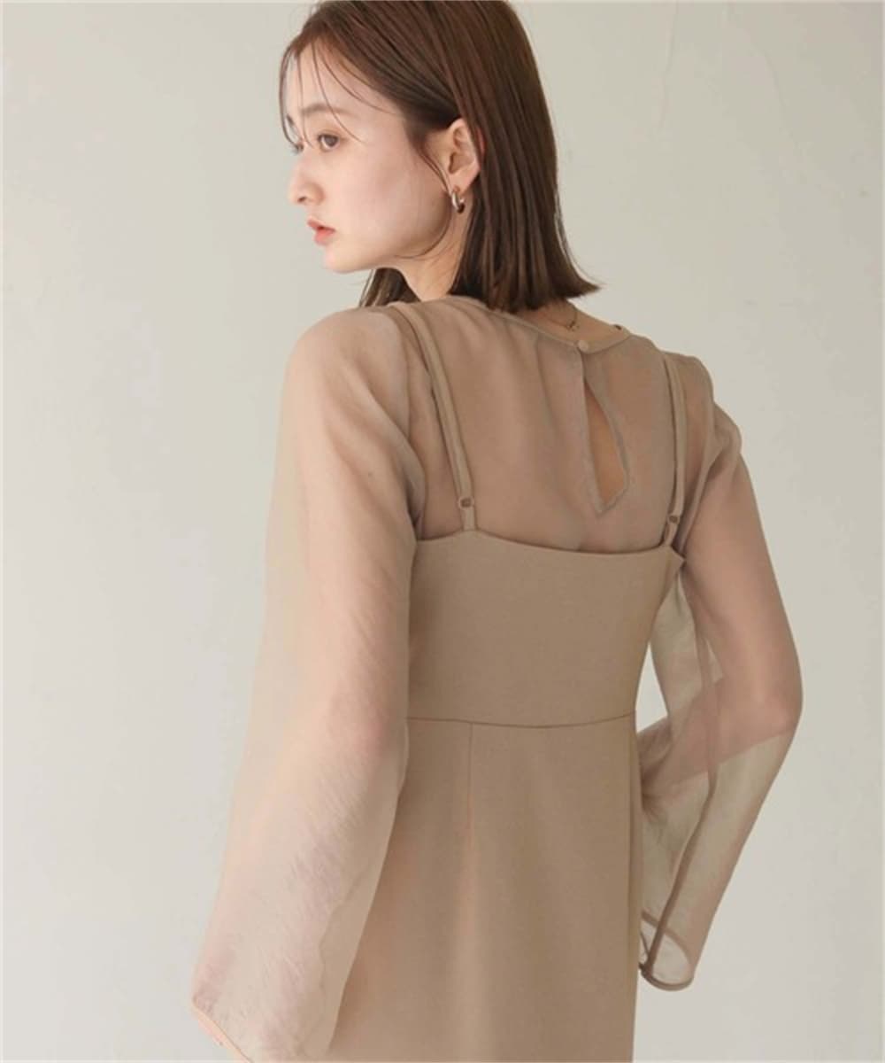 ブルベ夏服 シアー袖レイヤードロングワンピース