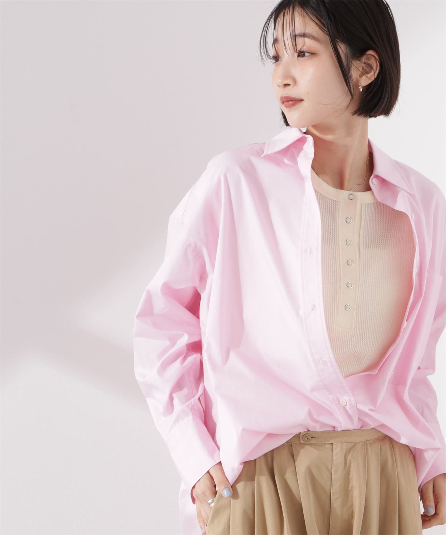 ブルベ夏/ブルベ冬服 涼やかワッフル編みヘンリーネックＴシャツ
