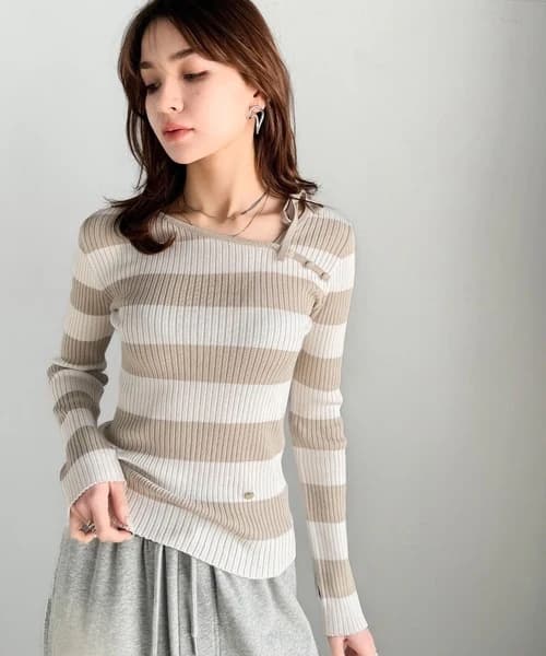 ブルベ夏/ブルベ冬服 リボン結び細リブ柔らかニット