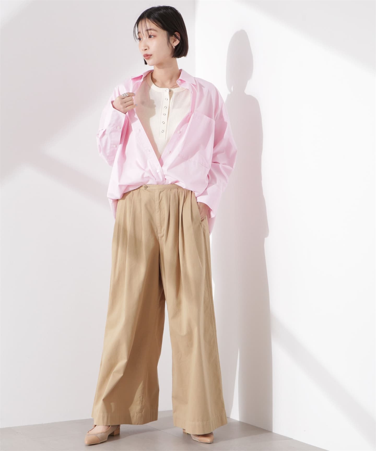 ブルベ夏/ブルベ冬服 涼やかワッフル編みヘンリーネックＴシャツ