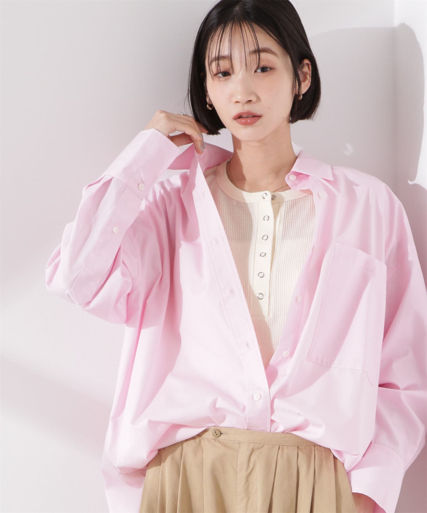 ブルベ夏/ブルベ冬服 涼やかワッフル編みヘンリーネックＴシャツ