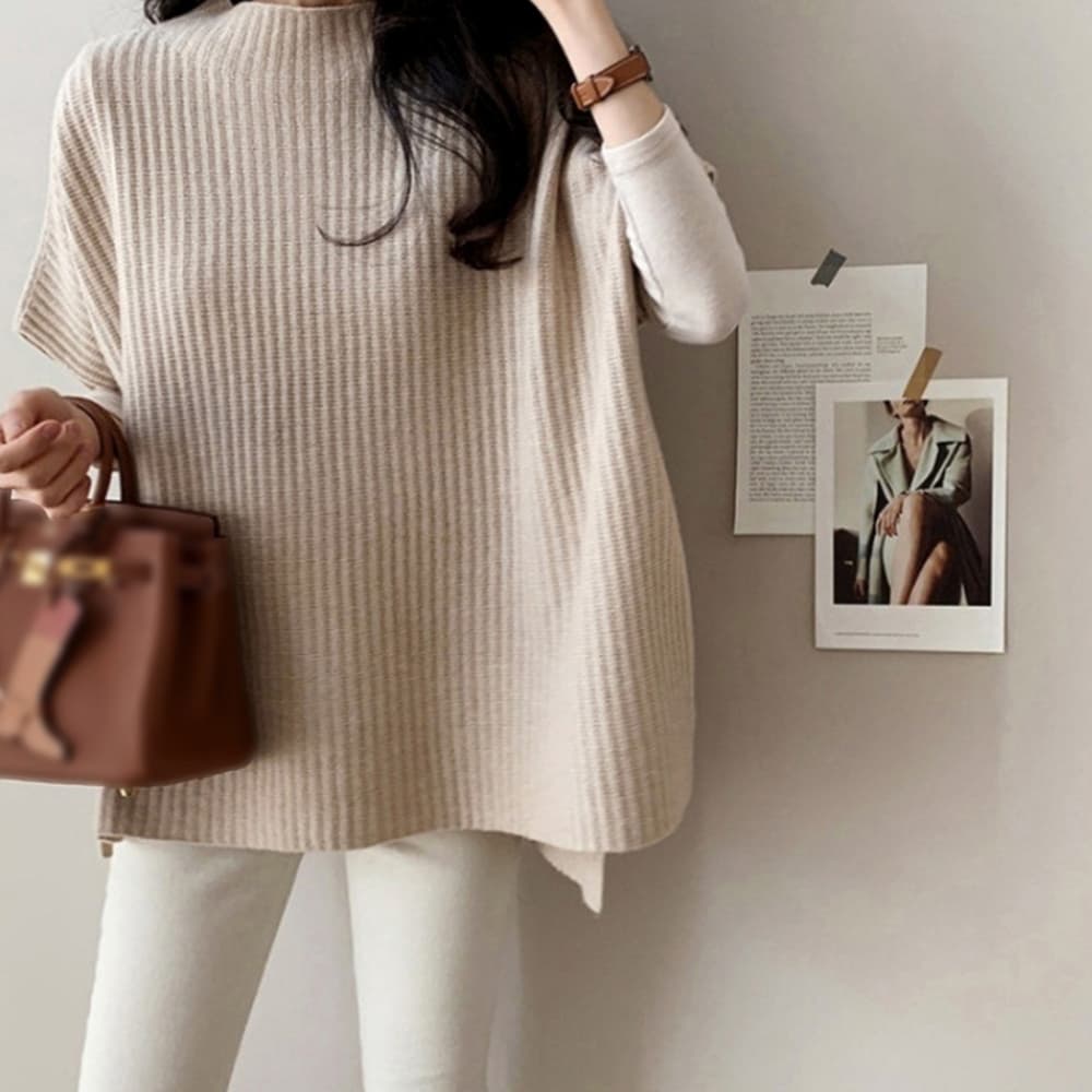 ブルベ夏/ブルベ冬服 リブ編みニットベスト レディース 重ね着ニット