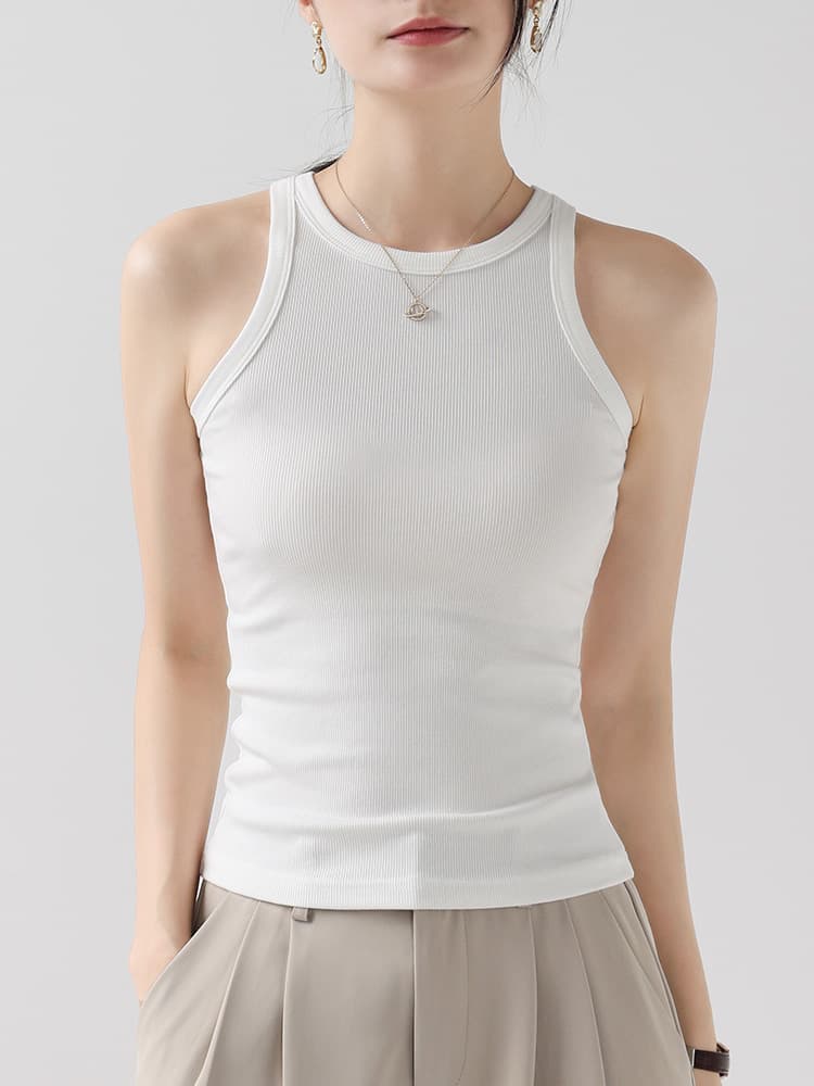 ブルベ夏/ブルベ冬服 リブ編み丸首ノースリーブトップス