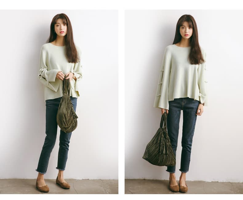 ブルベ夏/ブルベ冬服 袖リボン装飾ゆったりニット