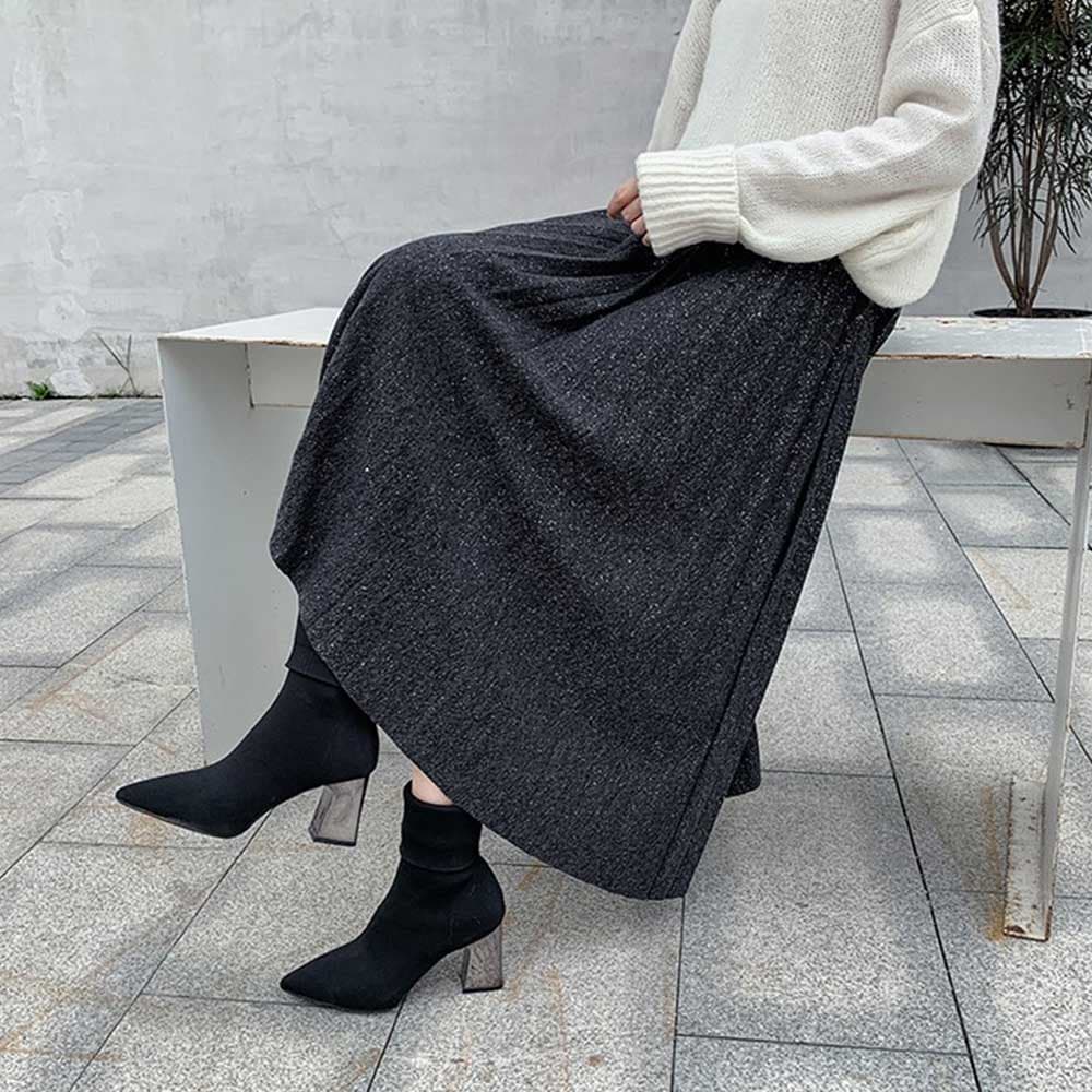 ブルベ夏/ブルベ冬服 ラメ入りプリーツスカート ウエストゴム ミディアム丈