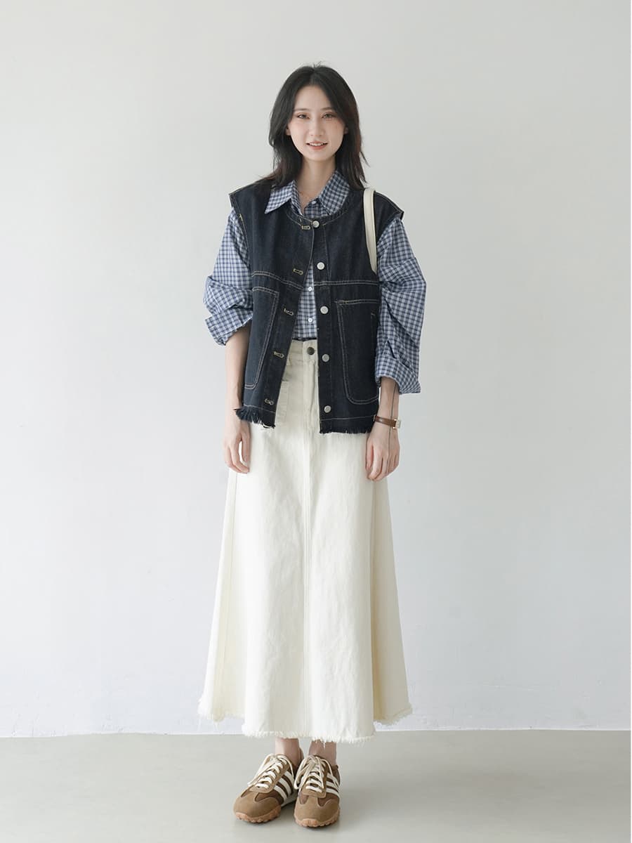 ブルベ冬服 断ち切りフリンジ デニムベスト
