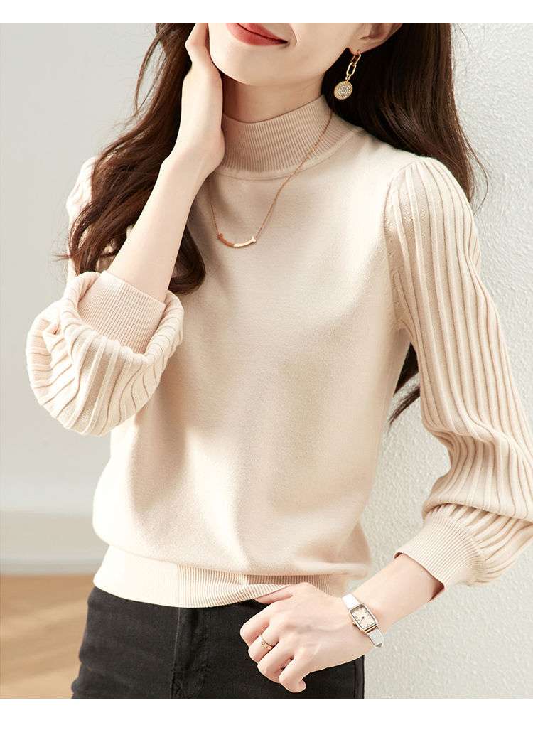 ブルベ夏/ブルベ冬服　ふんわり袖モックネックニット