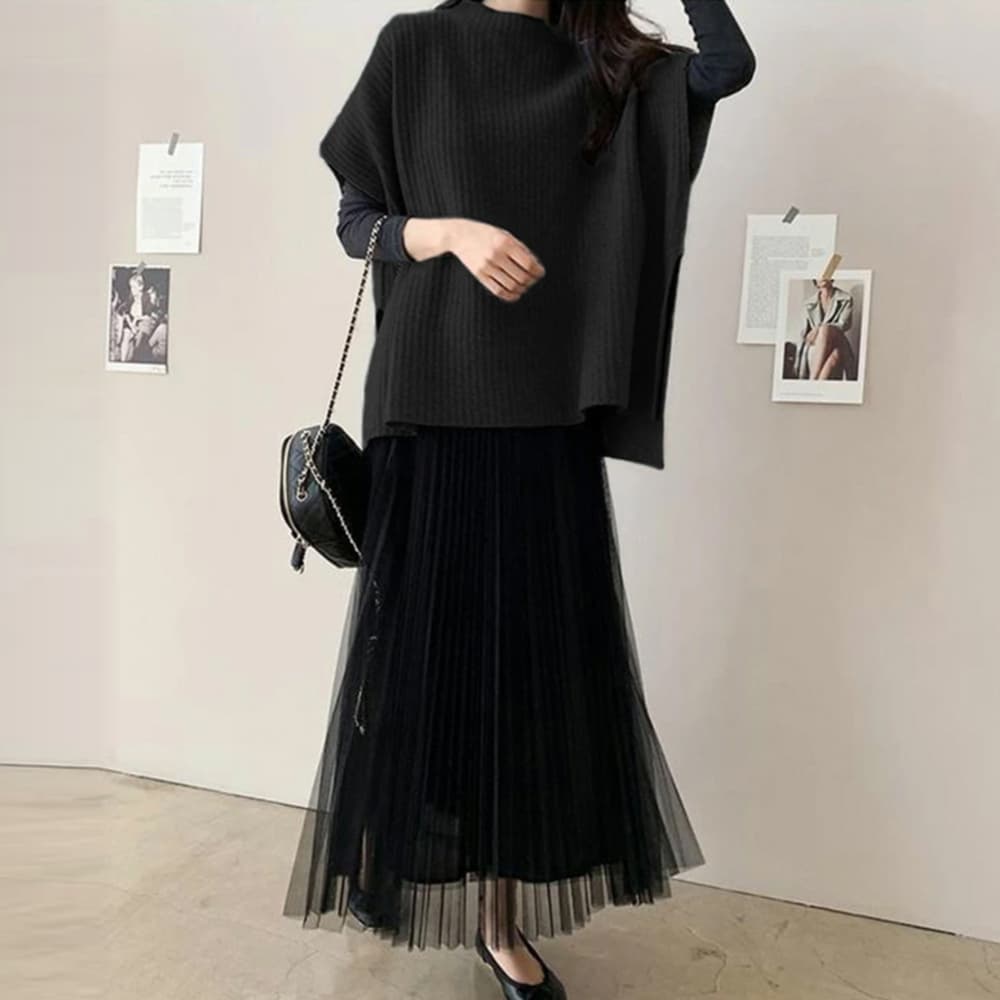 ブルベ夏/ブルベ冬服 リブ編みニットベスト レディース 重ね着ニット