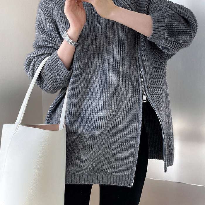 ゆったりリブ編み襟付きセーター