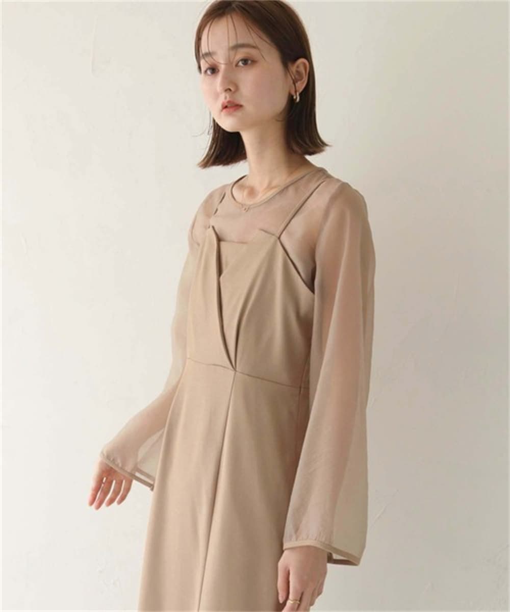 ブルベ夏服 シアー袖レイヤードロングワンピース