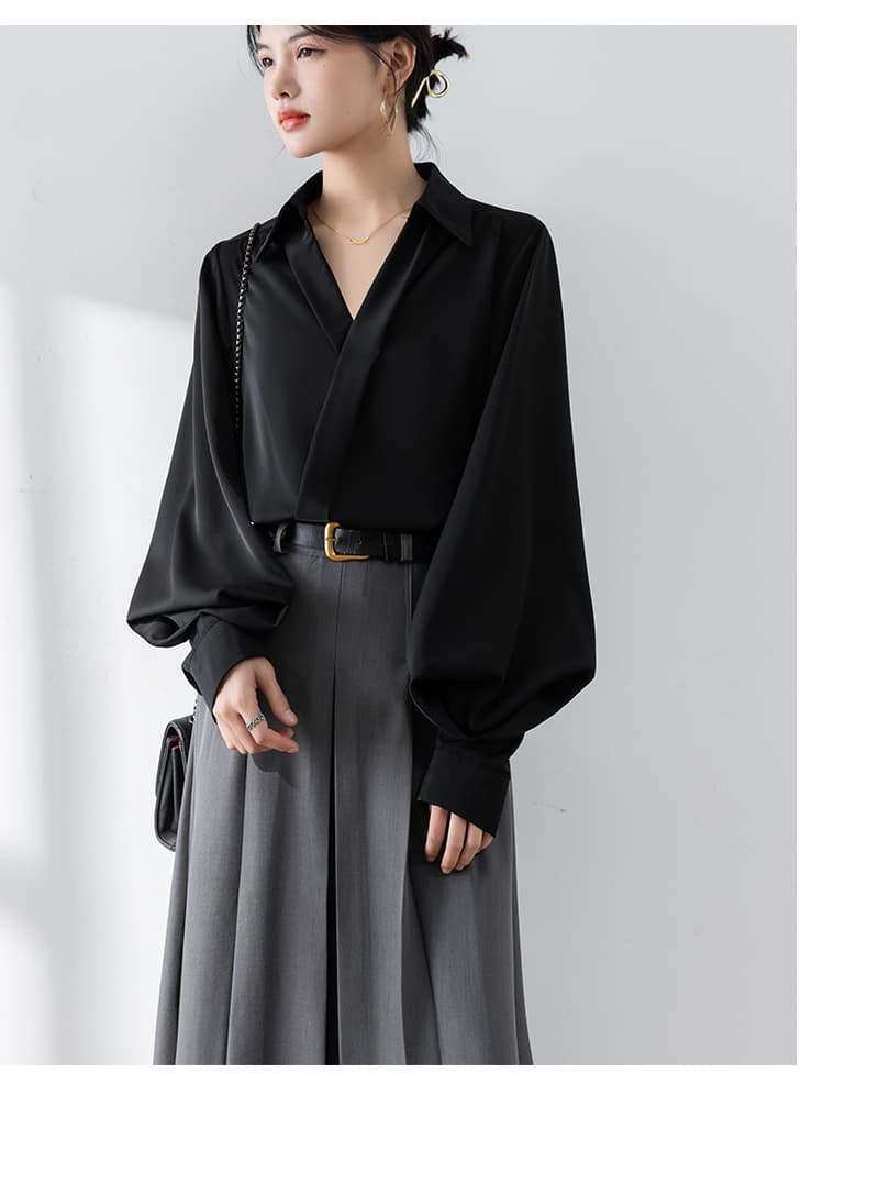 ブルベ夏/ブルベ冬服 ぽわん袖ドレープブラウス