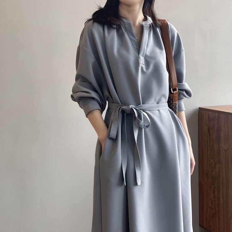 ブルベ夏/ブルベ冬服 上品ラップ風マキシワンピース