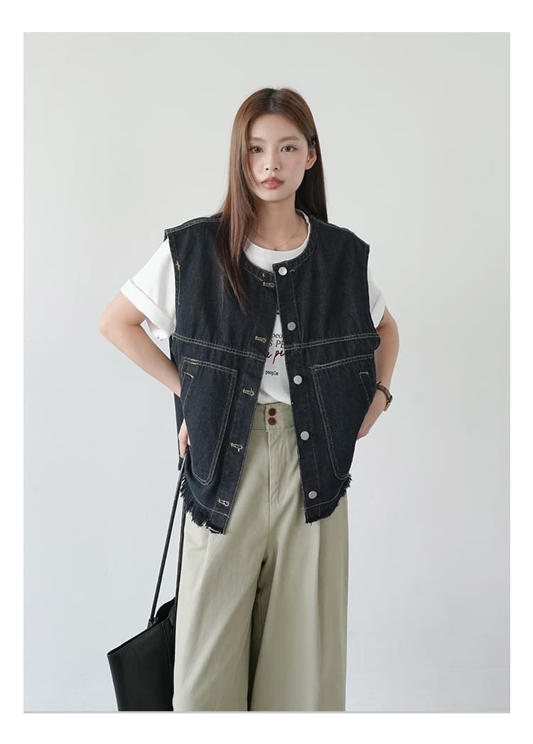 ブルベ冬服 断ち切りフリンジ デニムベスト
