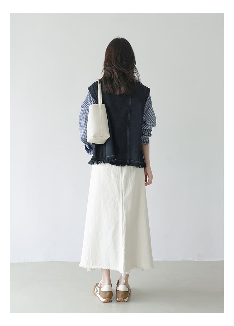ブルベ冬服 断ち切りフリンジ デニムベスト
