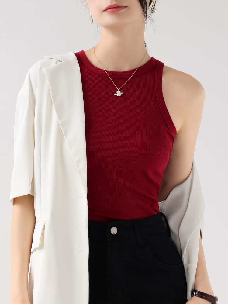 ブルベ夏/ブルベ冬服 リブ編み丸首ノースリーブトップス