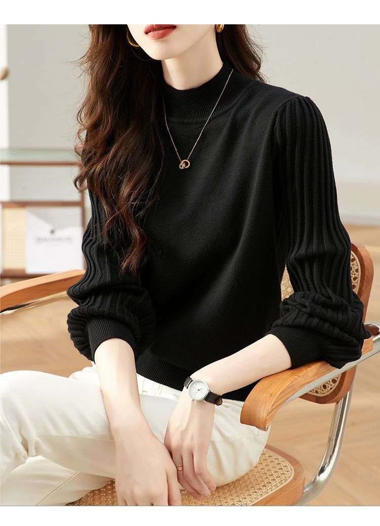 ブルベ夏/ブルベ冬服　ふんわり袖モックネックニット