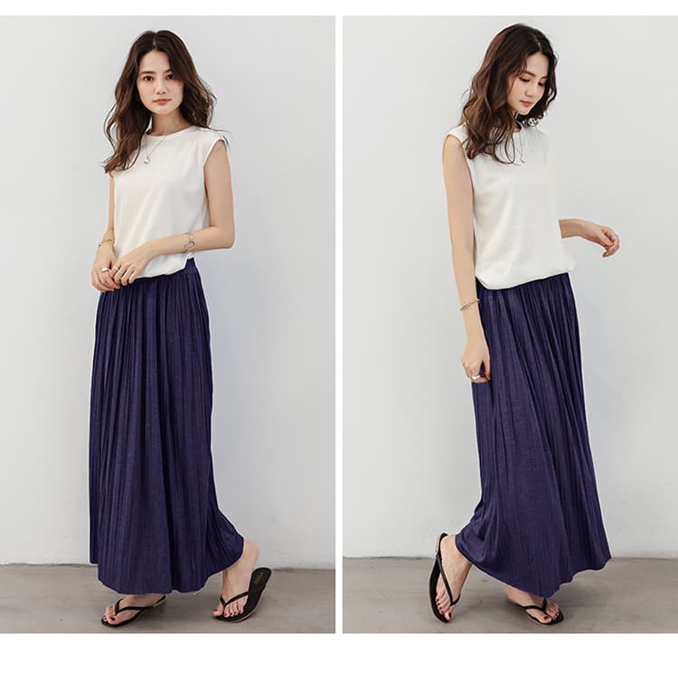 ブルベ夏/ブルベ冬服 優雅な揺れ感 ロングプリーツスカート