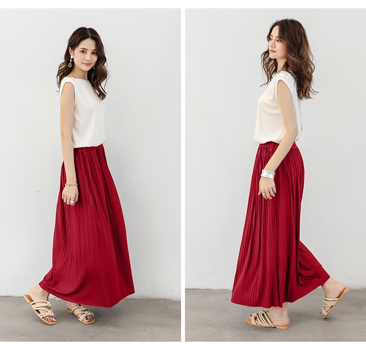 ブルベ夏/ブルベ冬服 優雅な揺れ感 ロングプリーツスカート