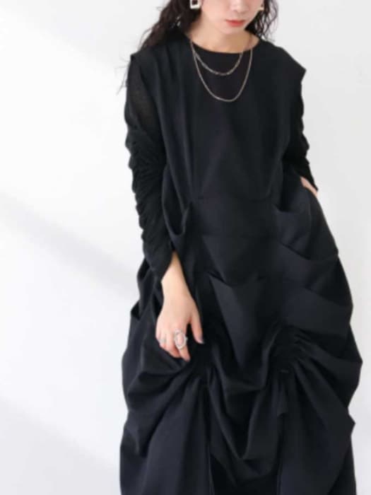 ブルベ冬服 ドレープギャザー ノースリーブワンピース