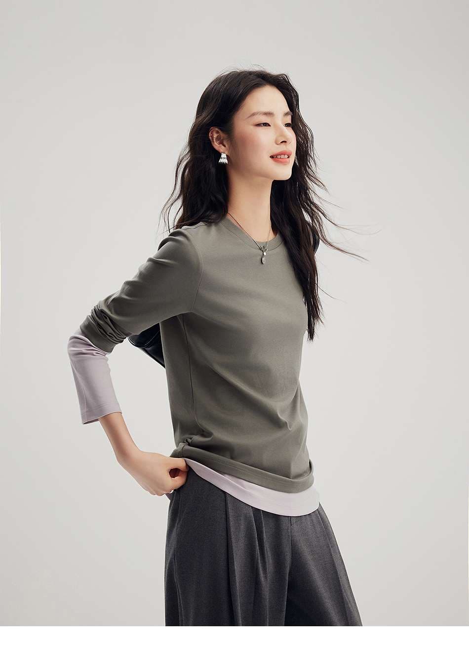 ブルベ夏/ブルベ冬服 重ね着風ロングスリーブプルオーバ