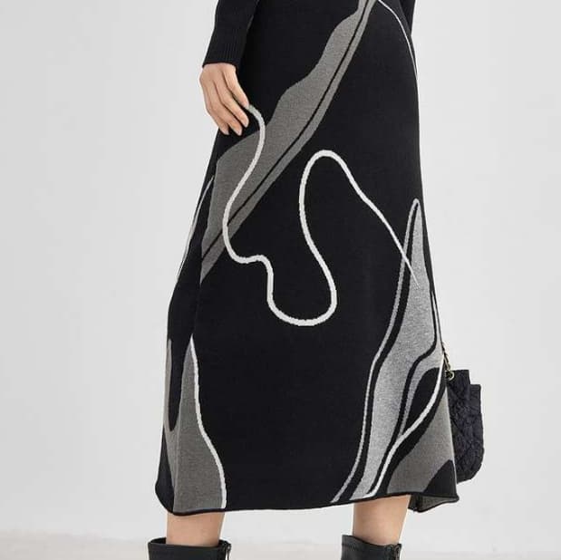 ブルベ夏/ブルベ冬服 曲線模様ニットロングスカート