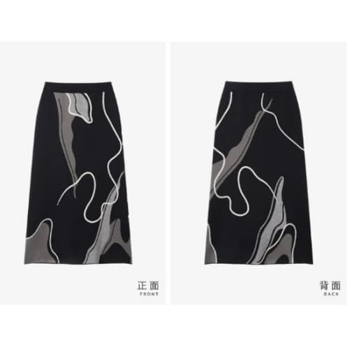 ブルベ夏/ブルベ冬服 曲線模様ニットロングスカート