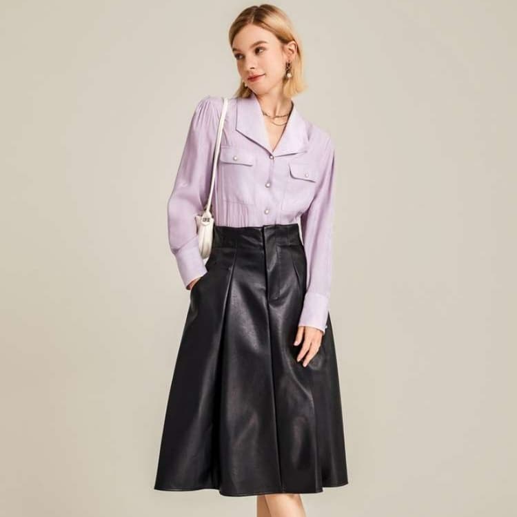 ブルベ冬服 艶めく光沢ミディスカート