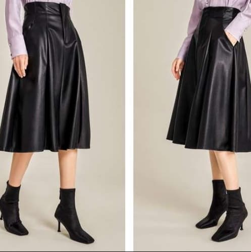 ブルベ冬服 艶めく光沢ミディスカート