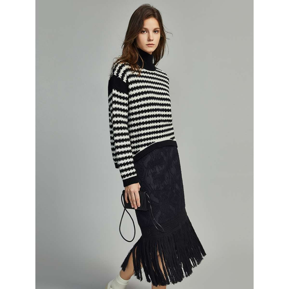 ブルベ冬服 フリンジニットミディスカート