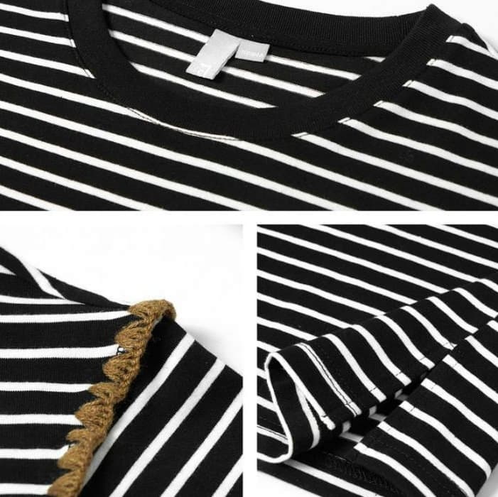 ブルベ夏/ブルベ冬服 縞模様 ラウンドネックロングTシャツ