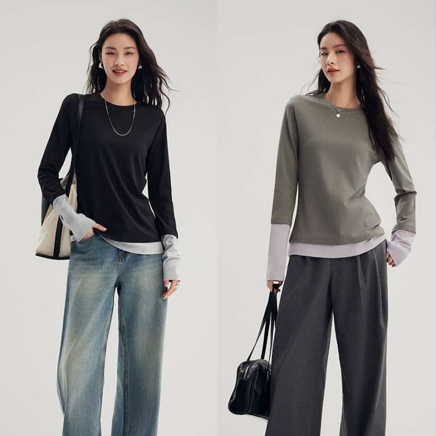 ブルベ夏/ブルベ冬服 重ね着風ロングスリーブプルオーバ