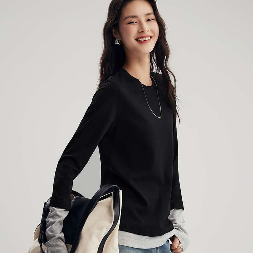 ブルベ夏/ブルベ冬服 重ね着風ロングスリーブプルオーバ