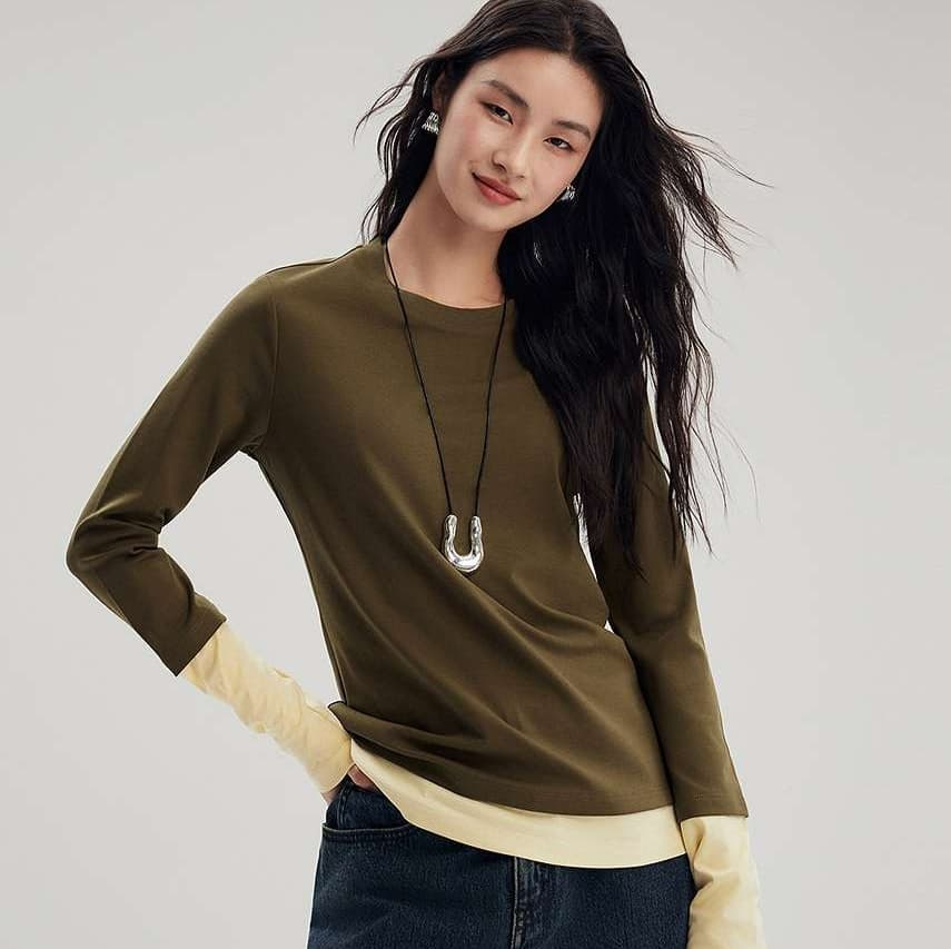 ブルベ夏/ブルベ冬服 重ね着風ロングスリーブプルオーバ