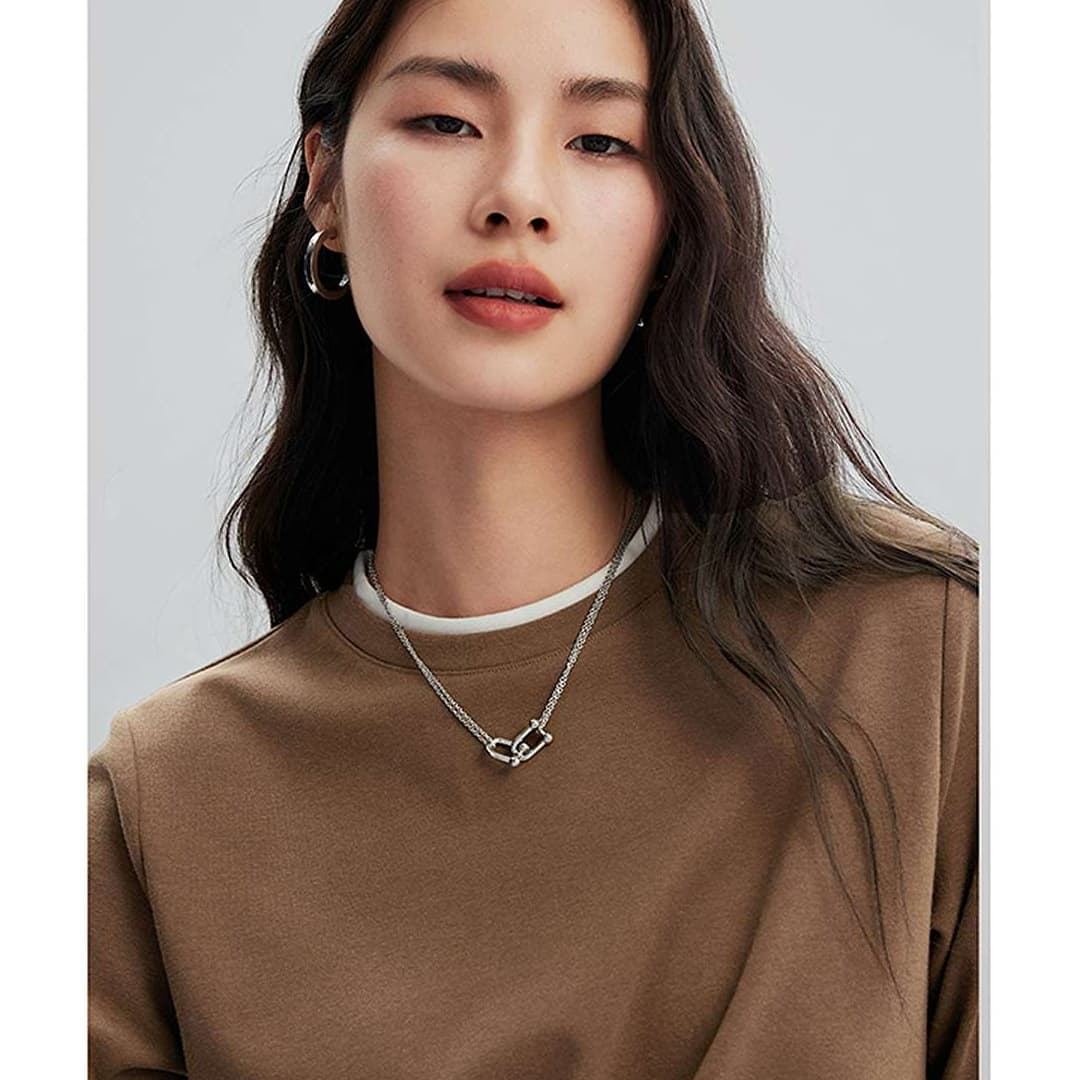 ブルベ夏/ブルベ冬服 重ね着風ラウンドネック長袖トップス