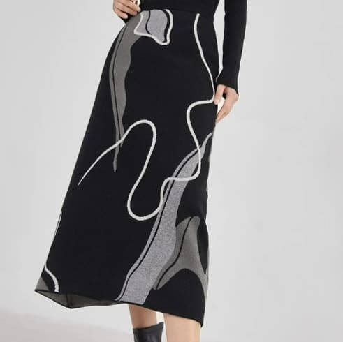 ブルベ夏/ブルベ冬服 曲線模様ニットロングスカート