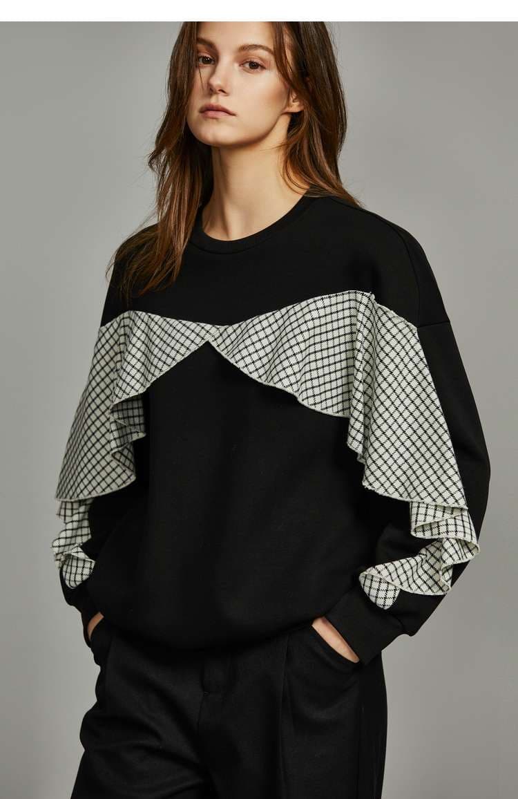 ブルベ夏/ブルベ冬服 チェック柄フリルデザインプルオーバー