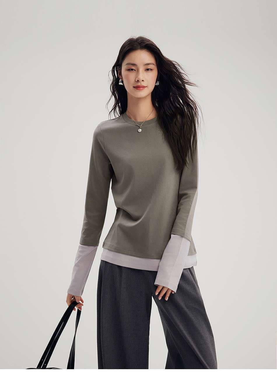 ブルベ夏/ブルベ冬服 重ね着風ロングスリーブプルオーバ