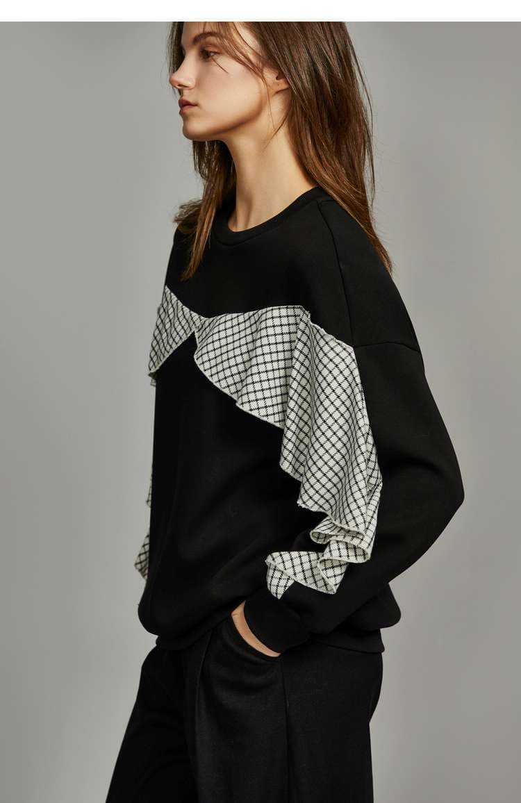 ブルベ夏/ブルベ冬服 チェック柄フリルデザインプルオーバー