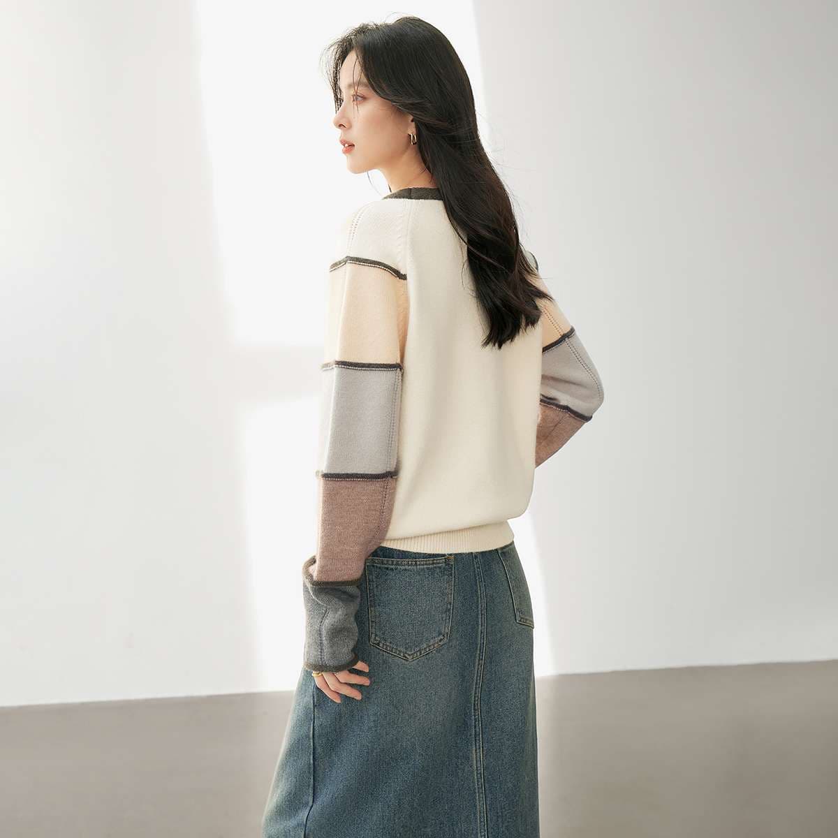 ブルベ夏服 多色カラー切替ニットセーター