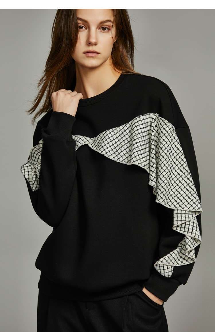 ブルベ夏/ブルベ冬服 チェック柄フリルデザインプルオーバー