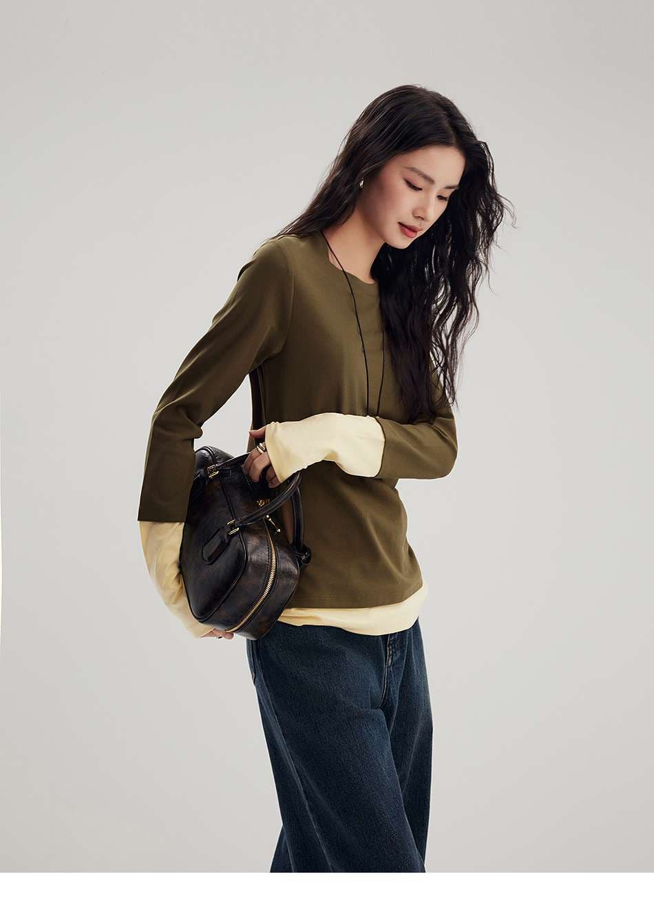 ブルベ夏/ブルベ冬服 重ね着風ロングスリーブプルオーバ