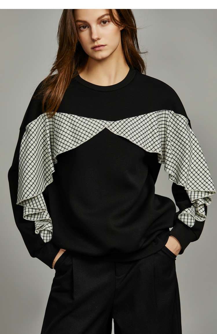 ブルベ夏/ブルベ冬服 チェック柄フリルデザインプルオーバー