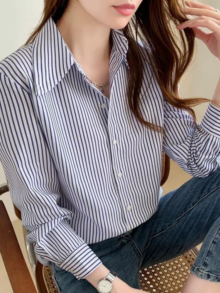 ブルベ夏/ブルベ冬服 ストライプ シャツ