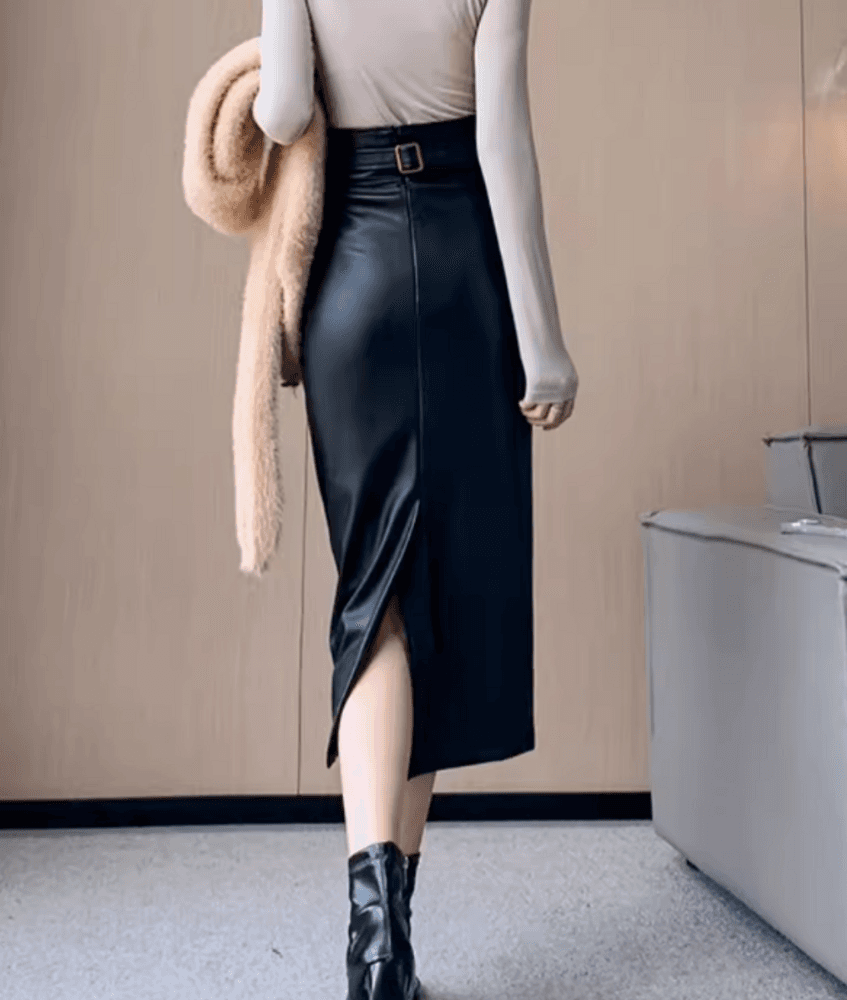ブルベ冬服 ハイウエスト レザースカート